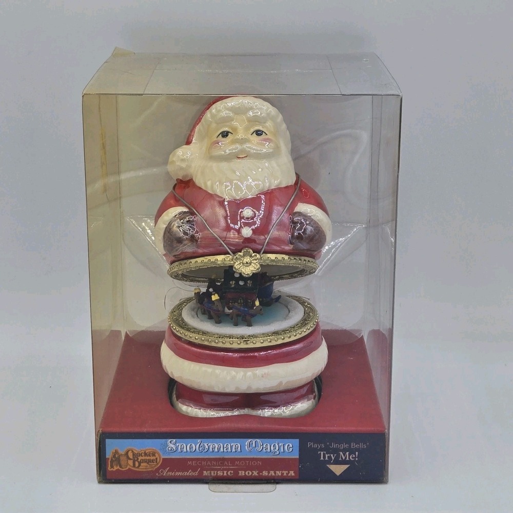 Mr. Christmas Cracker Barrel Snowman Magic Santa Mechanical Motion Music Box‎